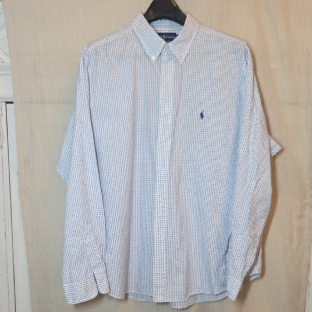 Ralph Lauren Blue and White Plaid Button-Down Shirt